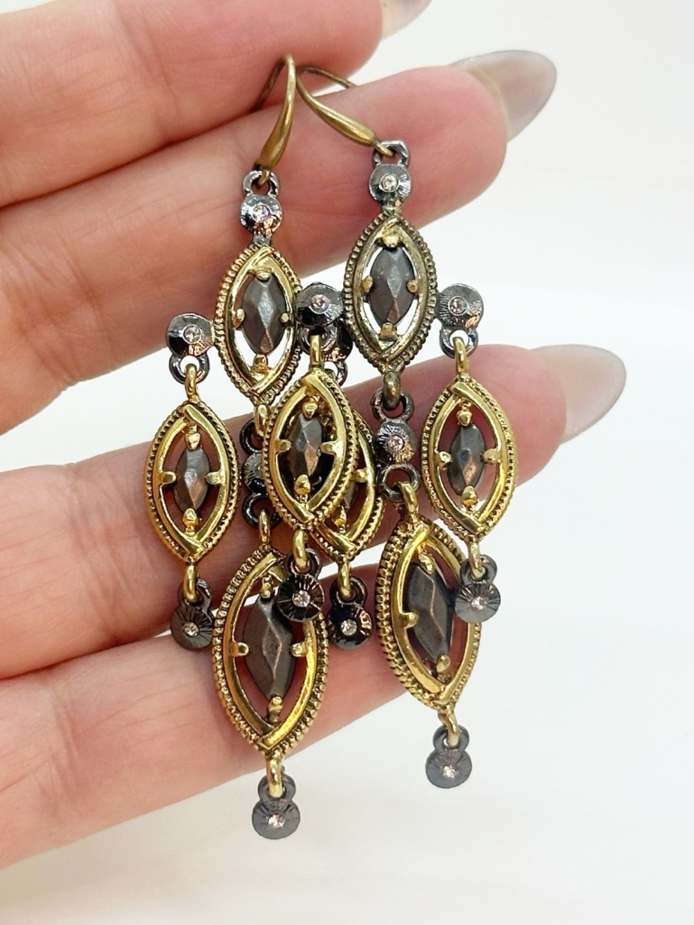 Mixed Metal Dangle Earrings with Gunmetal Tone Accents